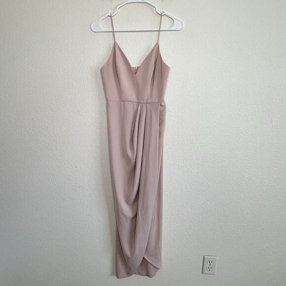 Shona Joy Dress Size 2 Midi Tulip Pink Core Long Ruched Cocktail Bridesmaid Ac2 - Picture 4 of 7